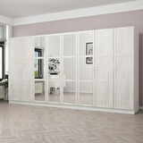 Kale Country 8 Kapak Aynalı 4Ç Zincir Dolap - Eskitme Beyaz 190CM