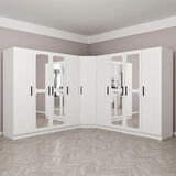 Kale 9 Kapaklı Aynalı 4Ç Köşe Dolap - Beyaz 190CM