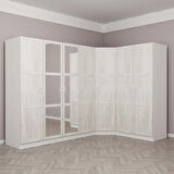 Kale 7 Country Kapaklı Aynalı 2Ç Köşe Dolap -  Eskitme Beyaz 190CM