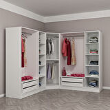 Kale 7 Country Kapaklı Aynalı 4Ç Köşe Dolap -  Eskitme Beyaz 190CM