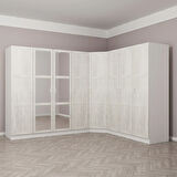 Kale 8 Country Kapaklı Aynalı 4Ç Köşe Dolap -  Eskitme Beyaz 190CM