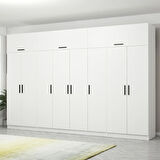 Minar Kale 8 Kapaklı 2 Çekmeceli Dolap Ve Yüklük Beyaz 235CM