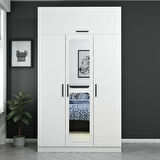 Kale 3 Kapaklı Aynalı Zincir Dolap-Yüklük - Beyaz 235CM