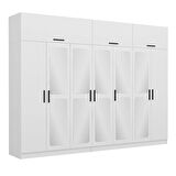 Kale 7 Kapaklı 4 Çekmeceli Aynalı Zincir Dolap-Yüklük - Beyaz 235CM