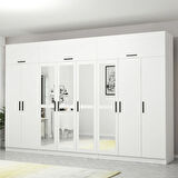 Minar Kale 8 Kapaklı 4 Aynalı 4 Çekmeceli Dolap Ve Yüklük Beyaz 235CM