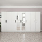 Kale 8 Kapak Aynalı 2 Çekmece Zincir Dolap - Beyaz 210CM