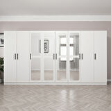 Kale 8 Kapak Aynalı 4 Çekmece Zincir Dolap - Beyaz 210CM