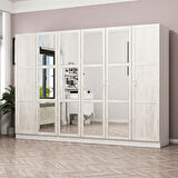 Minar Kale Country 6 Kapak Aynalı 2 Ç Zincir Dolap - E.Beyaz 210CM