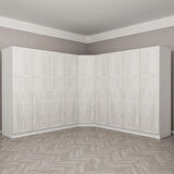 Kale Country 9 Kapak 4Ç Köşe Zincir Dolap - Eskitme Beyaz 210CM