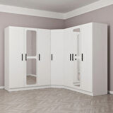 Kale 7 Kapaklı Aynalı 4Ç Köşe Dolap - Beyaz 210CM