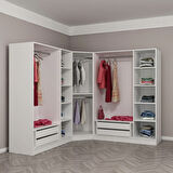 Kale 7 Kapaklı Aynalı 4Ç Köşe Dolap - Beyaz 210CM