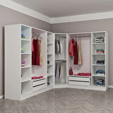 Kale 8 Country Kapaklı Aynalı 4Ç Köşe Dolap -  Eskitme Beyaz 210CM