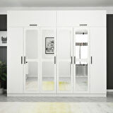 Kale 6 Kapaklı Aynalı 2Ç Zincir Dolap-Yüklük - Beyaz 255CM