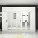 Kale 7 Kapaklı 4 Çekmeceli Aynalı Zincir Dolap-Yüklük - Beyaz 255CM