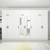 Minar Kale 8 Kapaklı 2 Aynalı 2 Çekmeceli Dolap Ve Yüklük Beyaz 255CM