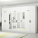 Minar Kale 8 Kapaklı 4 Aynalı 2 Çekmeceli Dolap Ve Yüklük Beyaz 255CM