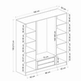 Kale 4 Kapaklı 2 Çekmeceli - Dolap - Beyaz/Dore 210CM