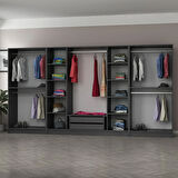 Minar Kale 8 Bölmeli 2 Çekmeceli Giyinme Dolabı Antrasit 190CM