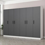 Minar Kale 6 Kapaklı 4 Çekmeceli Dolap Beyaz Antrasit 190CM