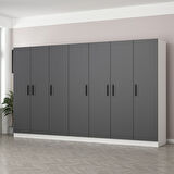 Minar Kale 7 Kapaklı 4 Çekmeceli Dolap Beyaz Antrasit 190CM