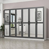 Minar Kale 6 Kapaklı 6 Aynalı 2 Çekmeceli Dolap Beyaz Antrasit 190CM