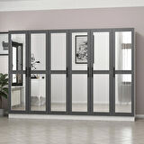 Minar Kale 6 Kapaklı 6 Aynalı 2 Çekmeceli Dolap Beyaz Antrasit 190CM