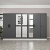 Minar Kale 7 Kapaklı 3 Aynalı 4 Çekmeceli Dolap Beyaz Antrasit 190CM