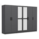 Minar Kale 6 Kapaklı 2 Aynalı 2 Çekmeceli Dolap Antrasit 190CM