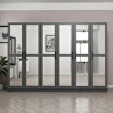 Minar Kale 6 Kapaklı 6 Aynalı 2 Çekmeceli Dolap Antrasit 190CM