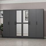 Minar Kale 6 Kapaklı 2 Aynalı 4 Çekmeceli Dolap Antrasit 190CM