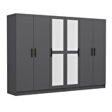 Minar Kale 6 Kapaklı 2 Aynalı 4 Çekmeceli Dolap Antrasit 190CM