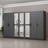 Minar Kale 7 Kapaklı 3 Aynalı 4 Çekmeceli Dolap Antrasit 190CM