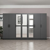 Minar Kale 7 Kapaklı 3 Aynalı 4 Çekmeceli Dolap Antrasit 190CM