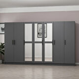 Minar Kale 7 Kapaklı 3 Aynalı 4 Çekmeceli Dolap Antrasit 190CM