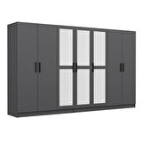 Minar Kale 7 Kapaklı 3 Aynalı 4 Çekmeceli Dolap Antrasit 190CM