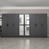 Minar Kale 8 Kapaklı 2 Aynalı 4 Çekmeceli Dolap Antrasit 190CM