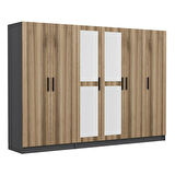 Minar Kale 6 Kapaklı 2 Aynalı 2 Çekmeceli Dolap Antrasit Dore 190CM