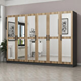 Minar Kale 6 Kapaklı 6 Aynalı 2 Çekmeceli Dolap Antrasit Dore 190CM