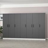 Minar Kale 7 Kapaklı 4 Çekmeceli Dolap Beyaz Antrasit 210CM