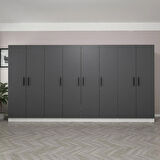 Minar Kale 8 Kapaklı 2 Çekmeceli Dolap Beyaz Antrasit 210CM