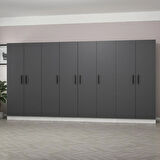 Minar Kale 8 Kapaklı 2 Çekmeceli Dolap Beyaz Antrasit 210CM