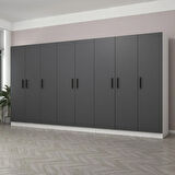 Minar Kale 8 Kapaklı 4 Çekmeceli Dolap Beyaz Antrasit 210CM