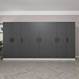 Minar Kale 8 Kapaklı 4 Çekmeceli Dolap Beyaz Antrasit 210CM