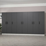 Minar Kale 8 Kapaklı 4 Çekmeceli Dolap Beyaz Antrasit 210CM