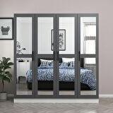 Minar Kale 4 Kapaklı 4 Aynalı 2 Çekmeceli Dolap Beyaz Antrasit 210CM