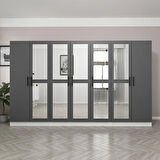 Minar Kale 7 Kapaklı 5 Aynalı 2 Çekmeceli Dolap Beyaz Antrasit 210CM