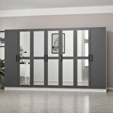 Minar Kale 7 Kapaklı 5 Aynalı 2 Çekmeceli Dolap Beyaz Antrasit 210CM