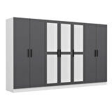 Minar Kale 7 Kapaklı 3 Aynalı 4 Çekmeceli Dolap Beyaz Antrasit 210CM