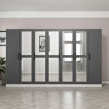 Minar Kale 7 Kapaklı 5 Aynalı 4 Çekmeceli Dolap Beyaz Antrasit 210CM