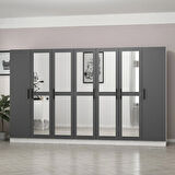 Minar Kale 7 Kapaklı 5 Aynalı 4 Çekmeceli Dolap Beyaz Antrasit 210CM